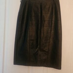 ECHT Black Leather Midi Pencil Skirt
